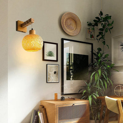 Lámpara de Pared Retro Japonesa de Bambú Tejido - Image 32