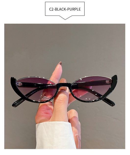 Pink cat-eye sunglasses with purple gradient lenses on a white background, showcasing a trendy style. - Image 14