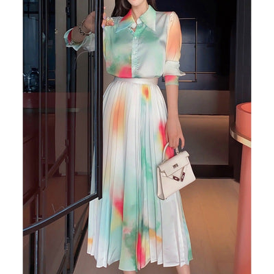 Conjunto de Falda y Blusa Estilo Occidental - Diseño Estampado y Plisado Elegante - Image 10