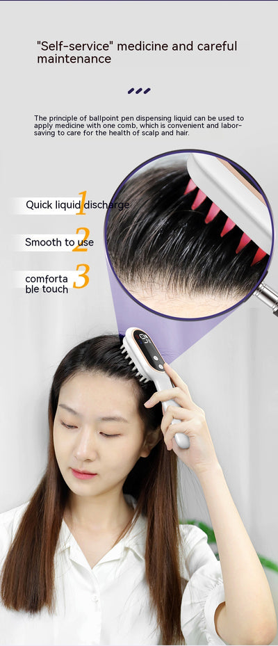 White scalp medicine feeder comb with blue and red light therapy, digital display, and massage function. - Image 22