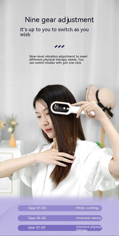 White scalp medicine feeder comb with blue and red light therapy, digital display, and massage function. - Image 23