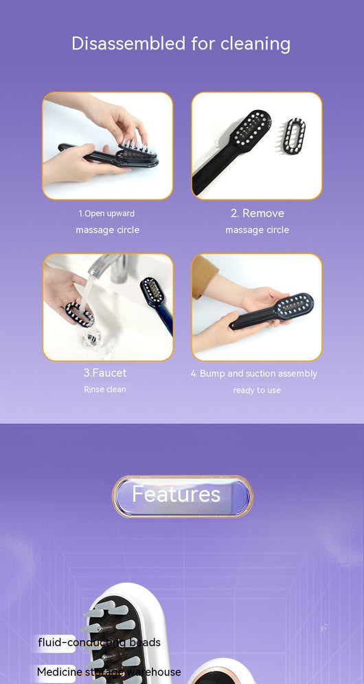 White scalp medicine feeder comb with blue and red light therapy, digital display, and massage function. - Image 24