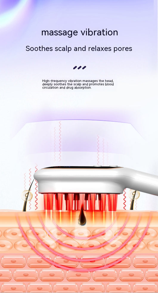 White scalp medicine feeder comb with blue and red light therapy, digital display, and massage function. - Image 31