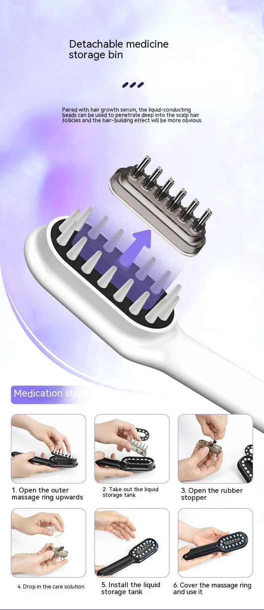 White scalp medicine feeder comb with blue and red light therapy, digital display, and massage function. - Image 33