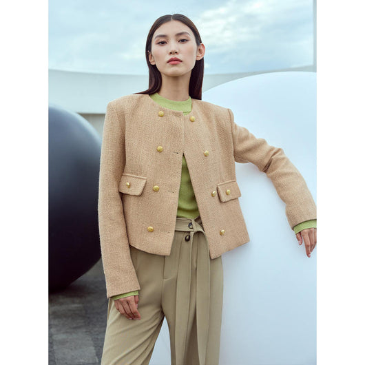 Chaqueta Suelta de Primavera para Mujer con Cuello Redondo y Doble Botonadura - Image 10