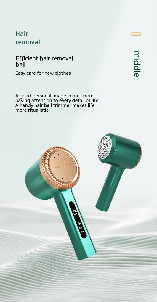 White electric lint remover with a perforated metal screen and a brown textured accent band. - Image 22
