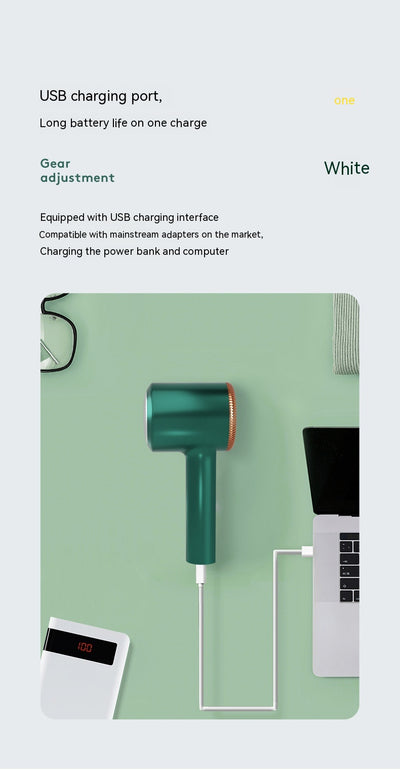 White electric lint remover with a perforated metal screen and a brown textured accent band. - Image 23