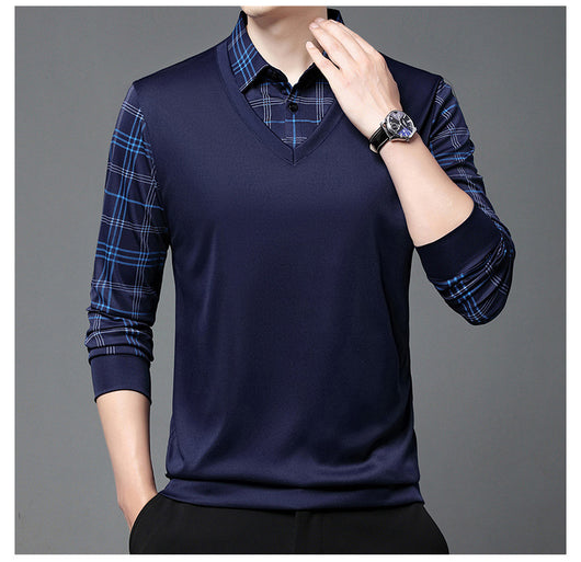 Suéter Tipo Camisa Falsa Dos Piezas para Hombre - Manga Larga Otoño - Image 39