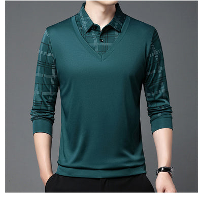Suéter Tipo Camisa Falsa Dos Piezas para Hombre - Manga Larga Otoño - Image 41