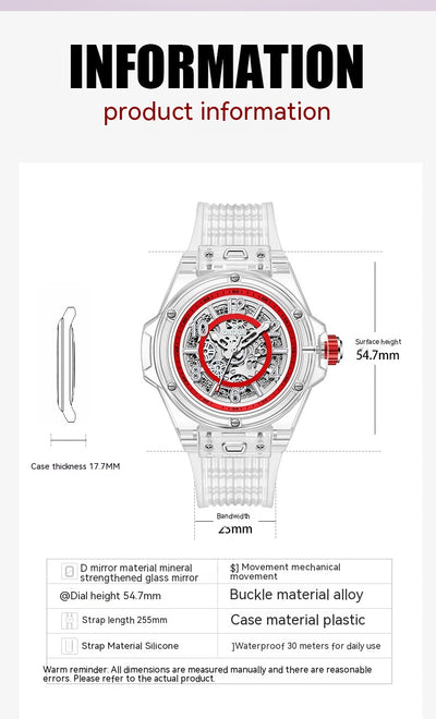 Reloj Automático Mecánico para Hombre Resistente al Agua con Esfera Transparente - Image 16