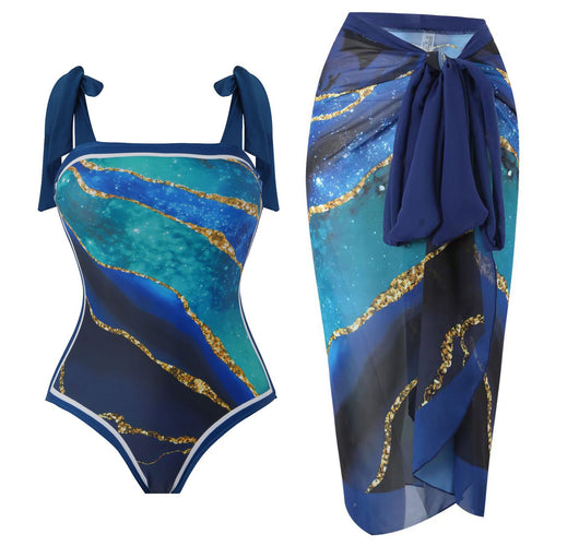 Traje de Baño Retro Una Pieza con Falda de Gasa - Image 49