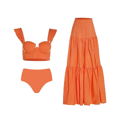 Traje de Baño Retro Una Pieza con Falda de Gasa - Image 52