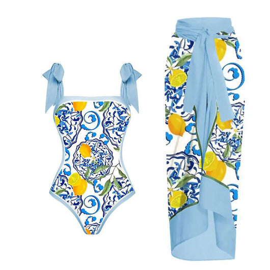Traje de Baño Retro Una Pieza con Falda de Gasa - Image 67
