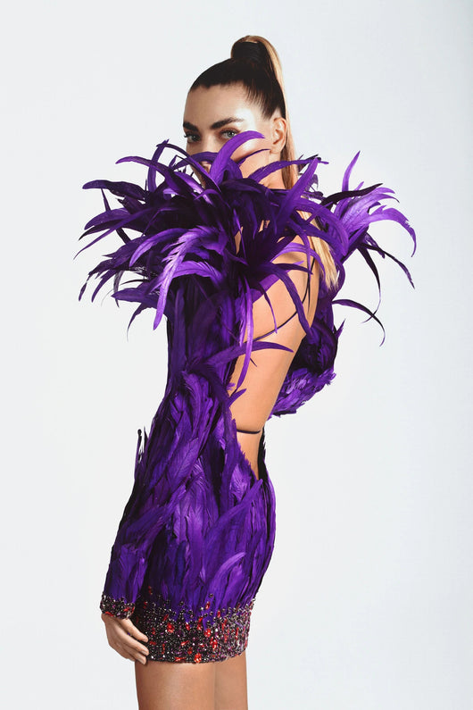 Vestido Elegante Largo con Plumas Premium y Mangas Largas - Image 16