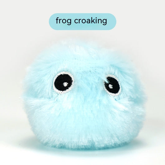 Yellow plush cat toy with embroidered eyes, designed as a ball, making a cricket chirping sound. - Image 11