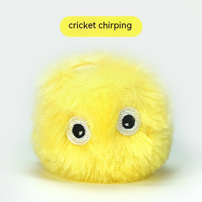 Yellow plush cat toy with embroidered eyes, designed as a ball, making a cricket chirping sound. - Image 15
