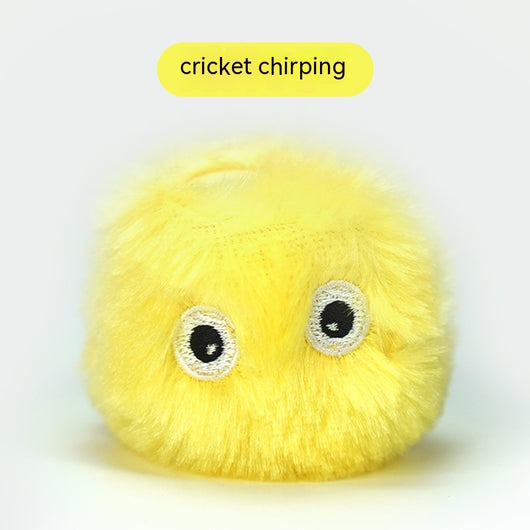 Yellow plush cat toy with embroidered eyes, designed as a ball, making a cricket chirping sound. - Image 15