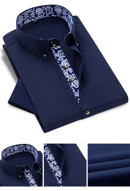 Camisa Business Casual de Manga Larga con Cuello Porcelana Azul y Blanco para Hombre - Image 16