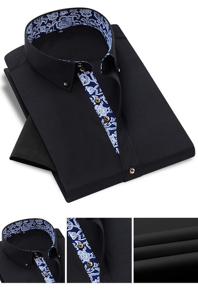Camisa Business Casual de Manga Larga con Cuello Porcelana Azul y Blanco para Hombre - Image 19