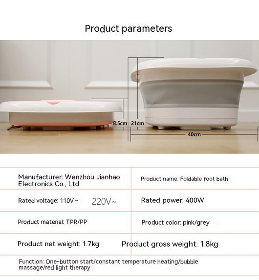 Gray and white collapsible foot spa basin with heating function, massage nubs, and a partial lid. - Image 12