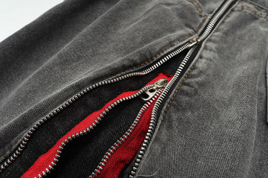 Shorts Vaquero Retro Negro y Rojo con Doble Cierre Lavado Vintage - Image 21