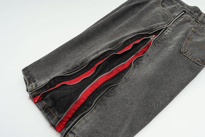 Shorts Vaquero Retro Negro y Rojo con Doble Cierre Lavado Vintage - Image 24