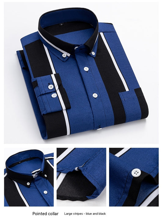 Camisa Casual de Manga Larga con Rayas Anchas para Hombre - Image 9
