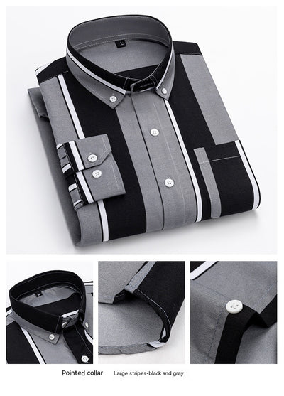 Camisa Casual de Manga Larga con Rayas Anchas para Hombre - Image 12