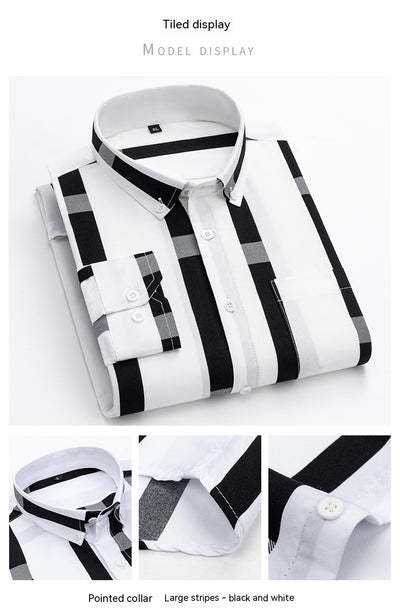Camisa Casual de Manga Larga con Rayas Anchas para Hombre - Image 14