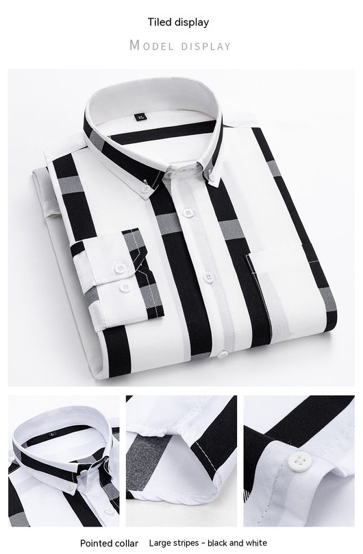 Camisa Casual de Manga Larga con Rayas Anchas para Hombre - Image 14
