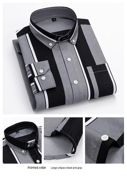 Camisa Casual de Manga Larga con Rayas Anchas para Hombre - Image 23