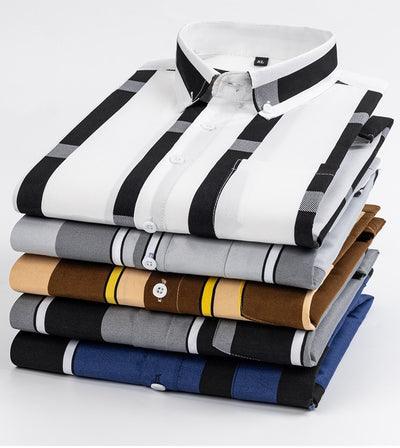 Camisa Casual de Manga Larga con Rayas Anchas para Hombre - Image 24