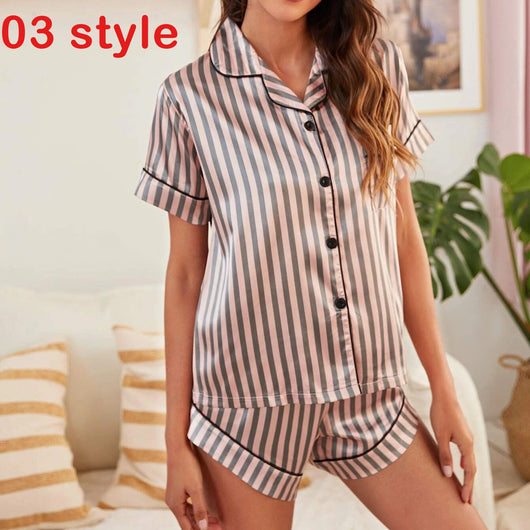Pijama Satinado para Mujer con Estampado - Conjunto Corto de Punto V Cómodo - Image 16