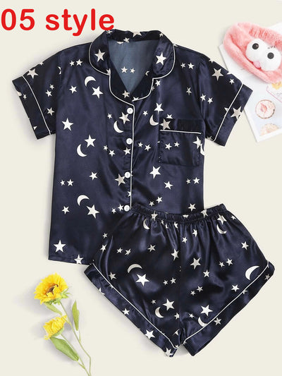 Pijama Satinado para Mujer con Estampado - Conjunto Corto de Punto V Cómodo - Image 22