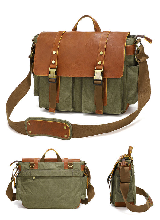 Bolsa Bandolera de Lona Encerada y Cuero Genuino - Image 19