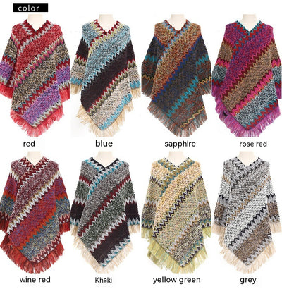 Poncho Étnico Multicolor Cálido para Otoño e Invierno - Image 31