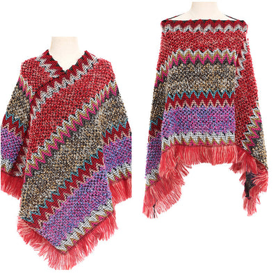Poncho Étnico Multicolor Cálido para Otoño e Invierno - Image 33