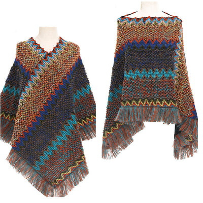 Poncho Étnico Multicolor Cálido para Otoño e Invierno - Image 41
