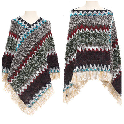Poncho Étnico Multicolor Cálido para Otoño e Invierno - Image 45