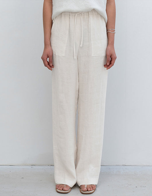 Pantalones de Lino Puro con Cordones Rectos Talla Grande para Mujer - Image 11