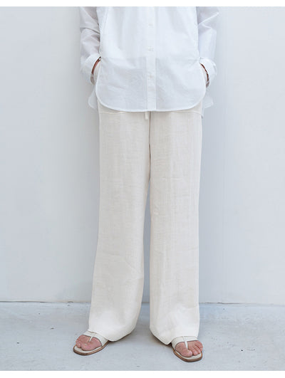 Pantalones de Lino Puro con Cordones Rectos Talla Grande para Mujer - Image 12