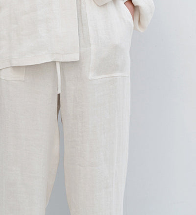 Pantalones de Lino Puro con Cordones Rectos Talla Grande para Mujer - Image 13