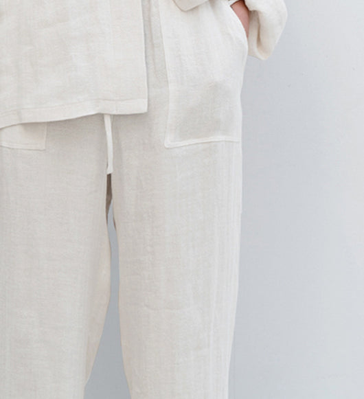 Pantalones de Lino Puro con Cordones Rectos Talla Grande para Mujer - Image 13