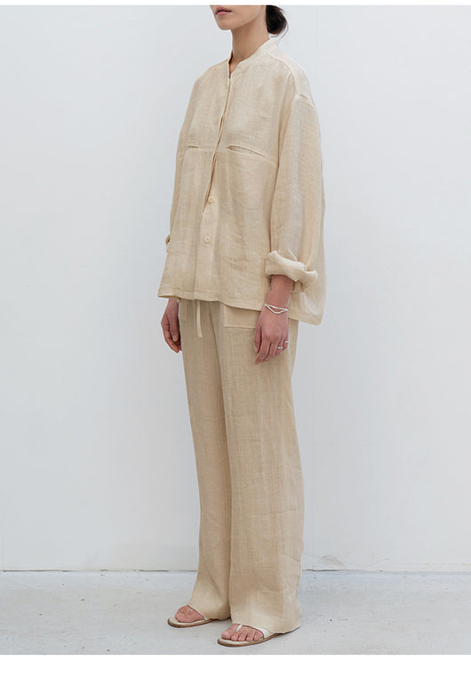 Pantalones de Lino Puro con Cordones Rectos Talla Grande para Mujer - Image 16