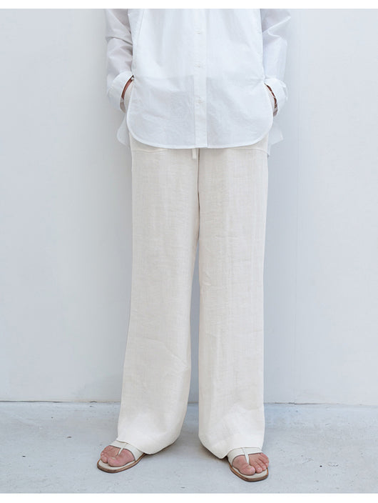 Pantalones de Lino Puro con Cordones Rectos Talla Grande para Mujer - Image 19