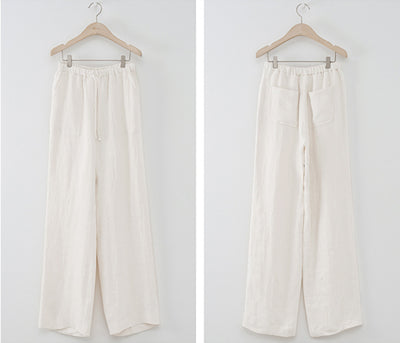 Pantalones de Lino Puro con Cordones Rectos Talla Grande para Mujer - Image 21