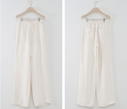 Pantalones de Lino Puro con Cordones Rectos Talla Grande para Mujer - Image 21