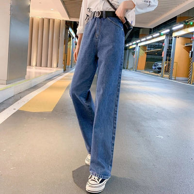 Jeans Cintura Alta Pierna Ancha Efecto Reductor Azul Oscuro para Mujer - Image 10
