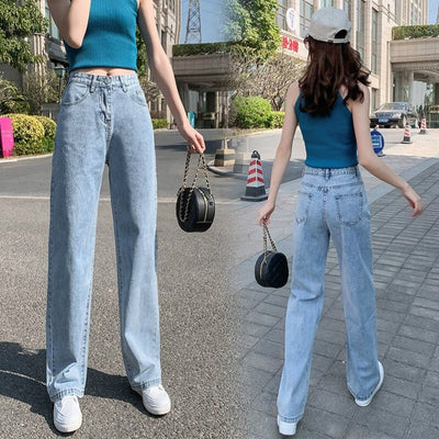 Jeans Cintura Alta Pierna Ancha Efecto Reductor Azul Oscuro para Mujer - Image 12