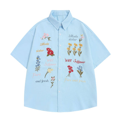 Camisa de Cuadros Retro con Bordado de Osito - Manga Corta Verano - Image 27
